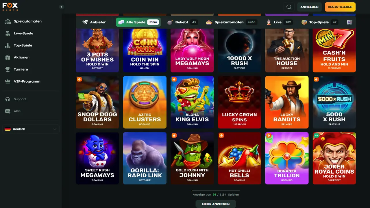 Foxslots Casino Lobby